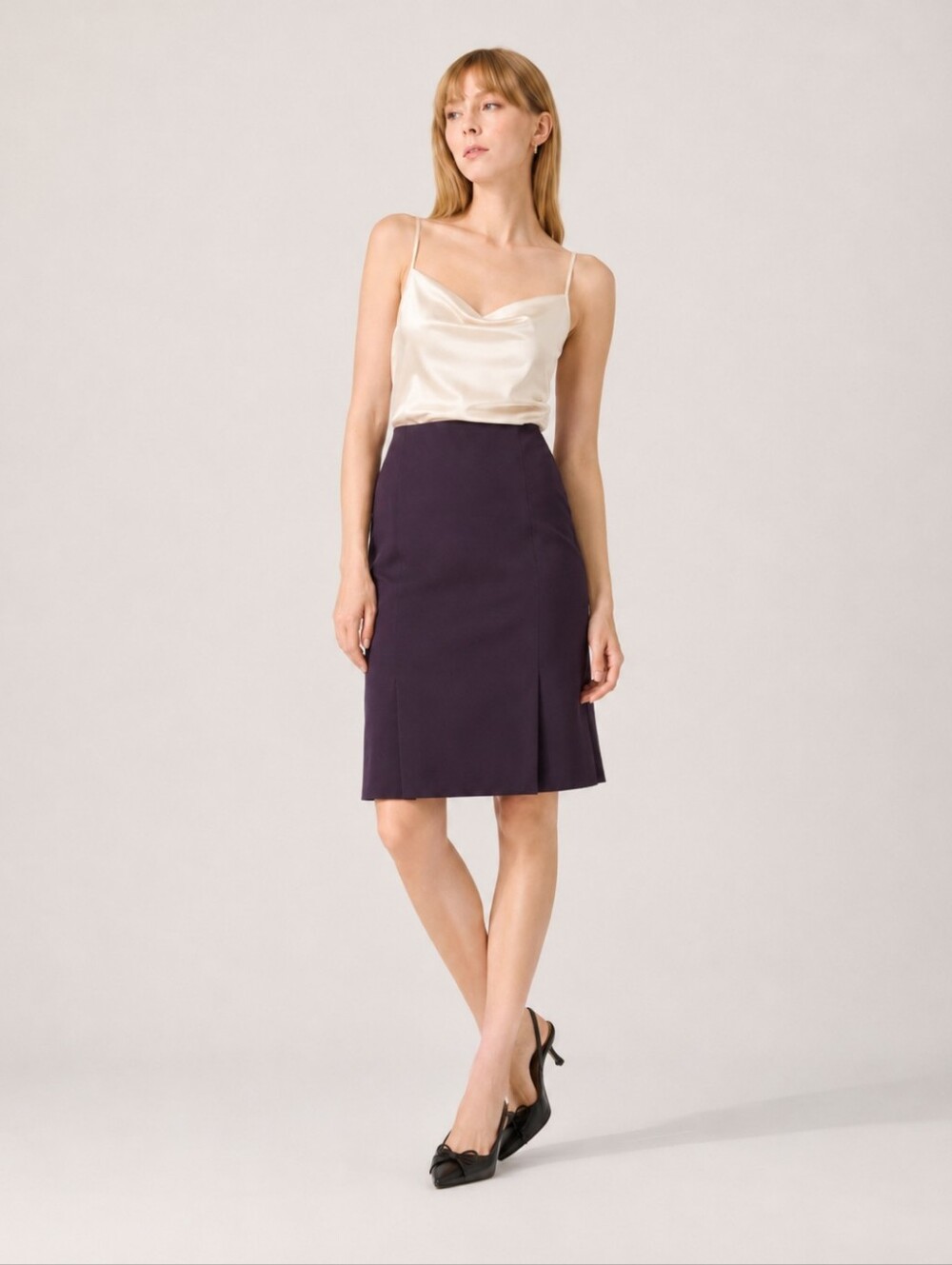 Prada deep plum kick pleat pencil skirt sz…